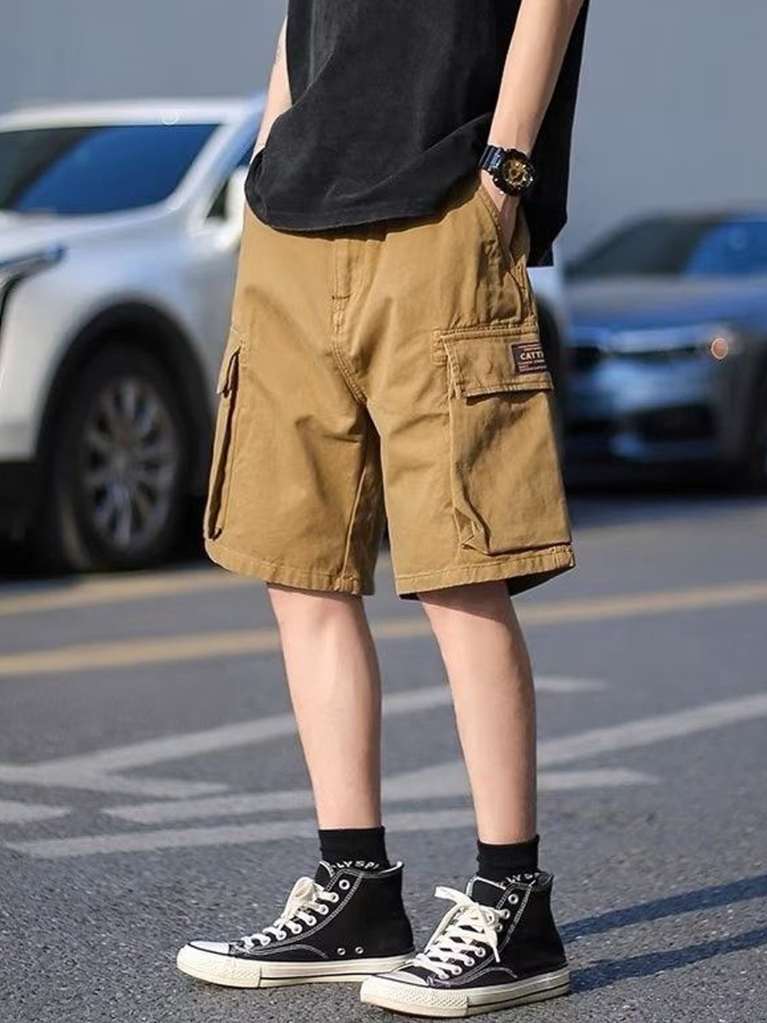 

StyleCast Men Solid Regular Fit Cargo Shorts, Tan