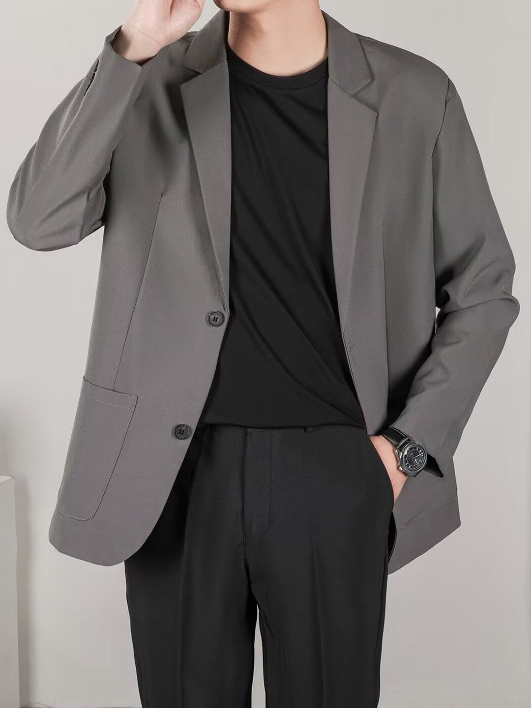 

StyleCast Grey Notched Lapel Single Breasted Formal Blazer