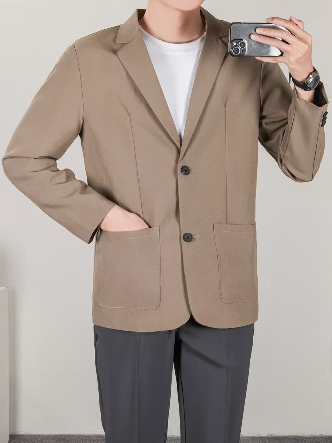 

StyleCast Camel Brown Notched Lapel Single Breasted Formal Blazer