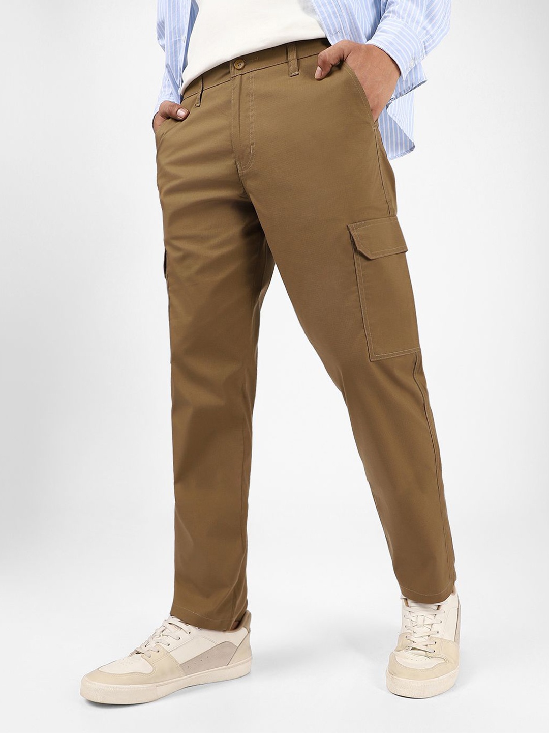 

Urbano Fashion Men Mid Rise Pure Cotton Cargo Trousers, Khaki