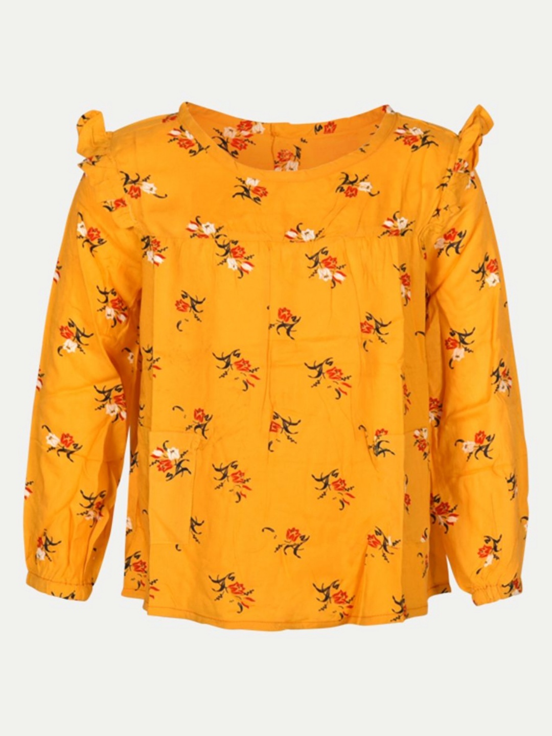 

BAESD Girls Printed V-Neck Applique T-shirt, Yellow