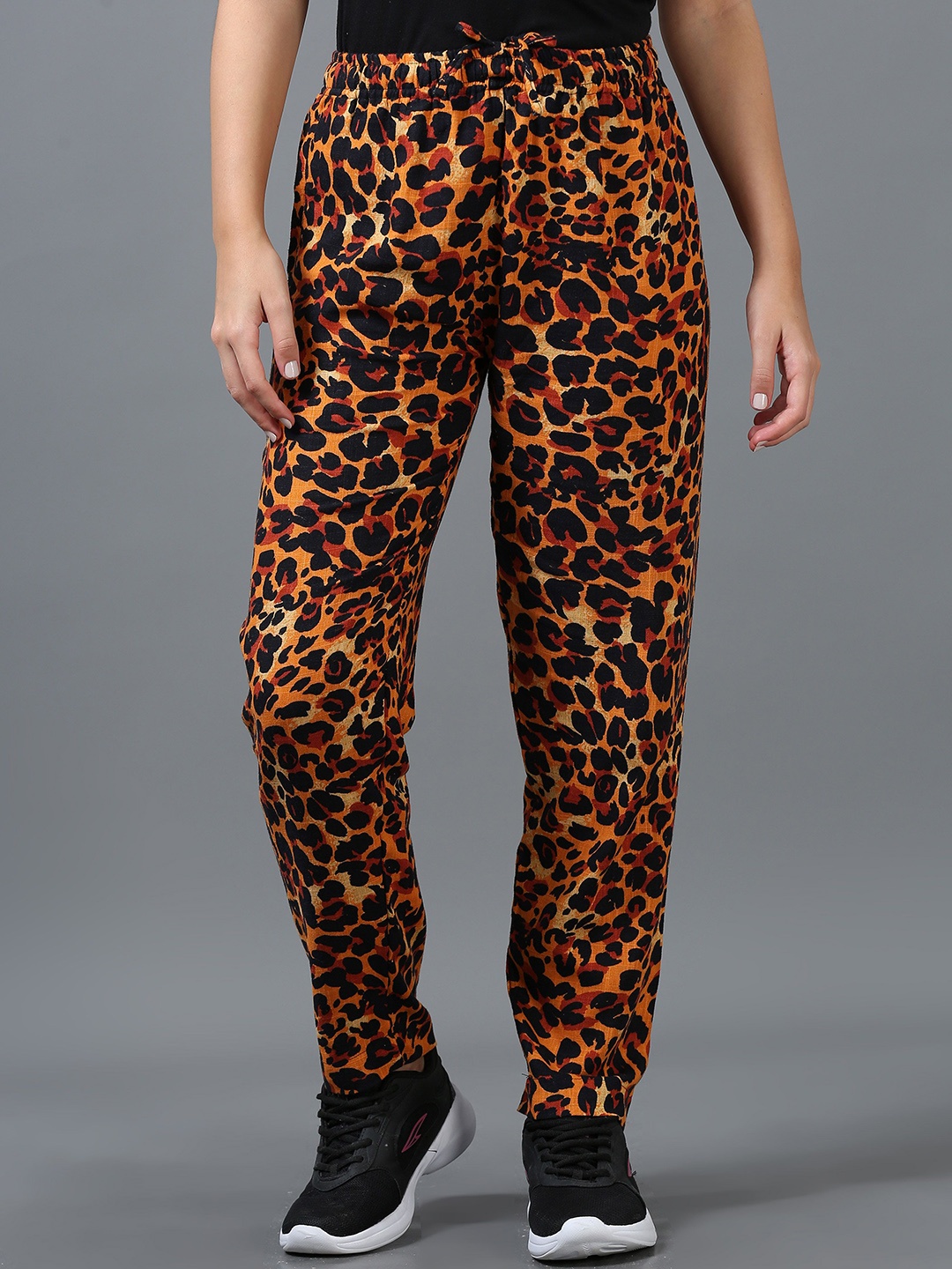 

Bottums Women Animal Printed Relaxed Straight Leg Straight Fit Trousers, Orange