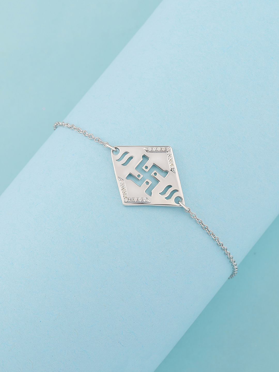 

Ornate Jewels 925 Silver Swastik Bracelet Rakhi With Roli Chawal & Greeting Card