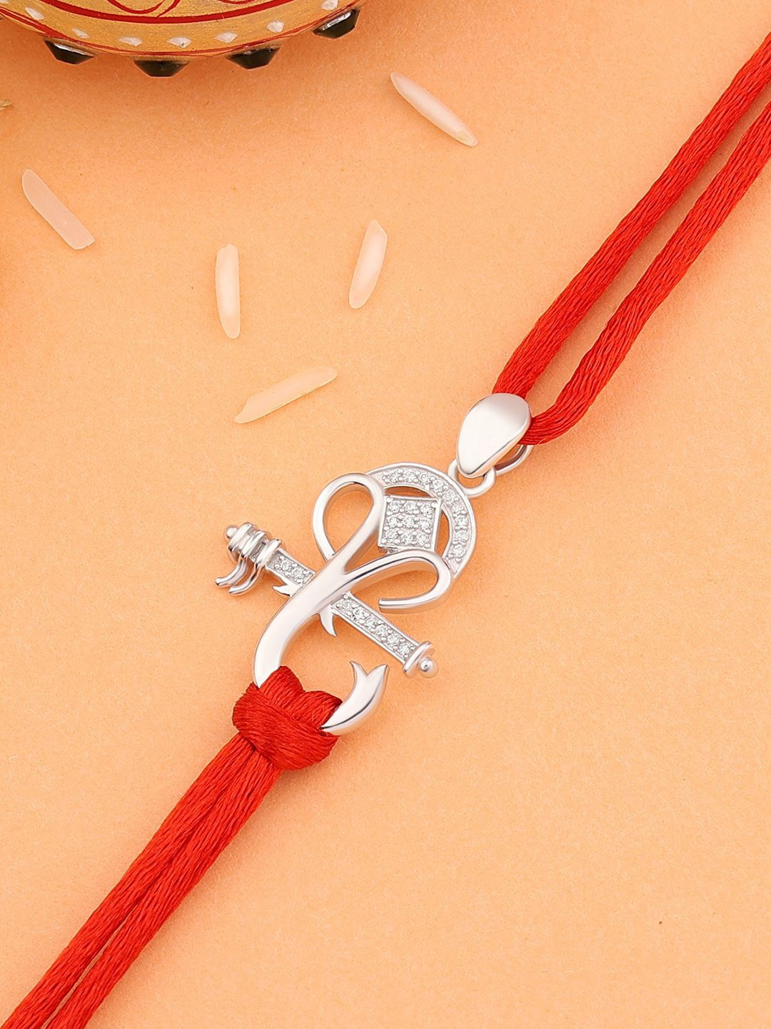 

Ornate Jewels 925 Silver Ganesha Thread Rakhi With Roli Chawal & Greeting Card