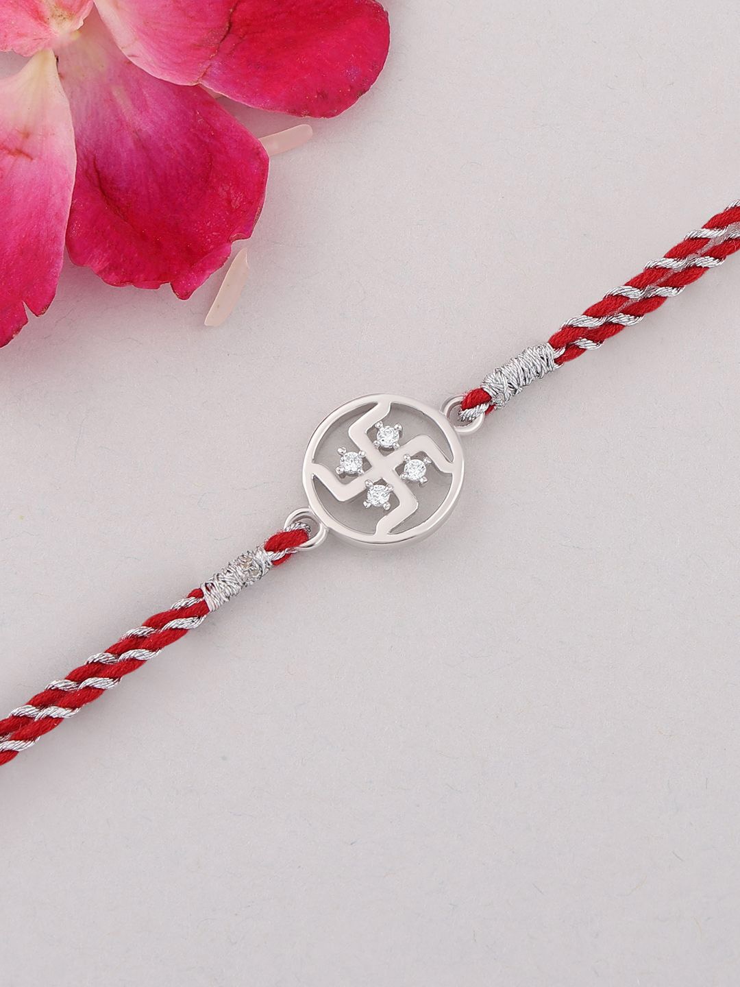 

Ornate Jewels 925 Silver American Diamond Thread Rakhi With Roli Chawal