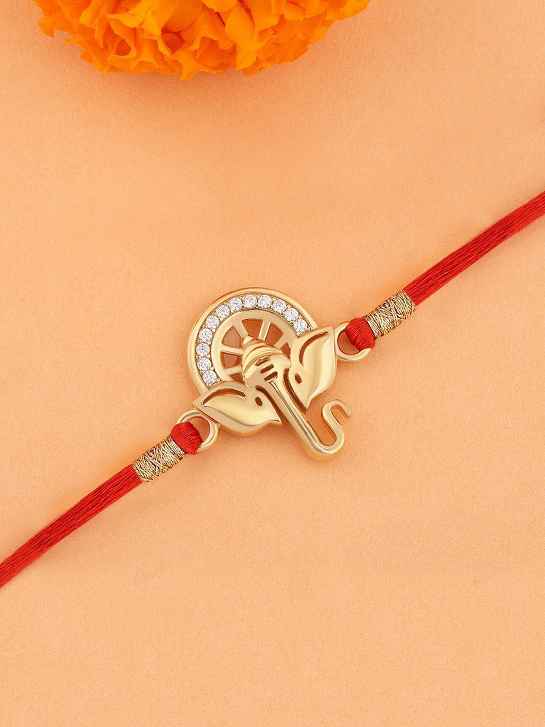 

Ornate Jewels 925 Silver 18K Gold Plated American Diamond Lord Ganesha Thread Rakhi