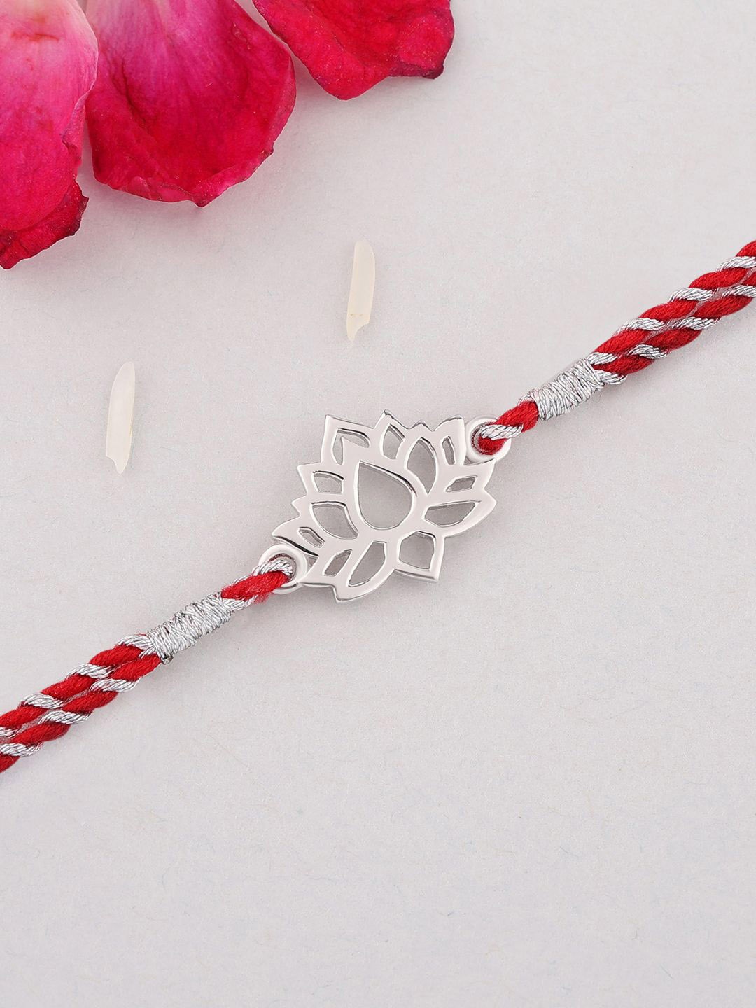 

Ornate Jewels 925 Silver Floral Charm Rakhi With Roli Chawal & Greeting Card