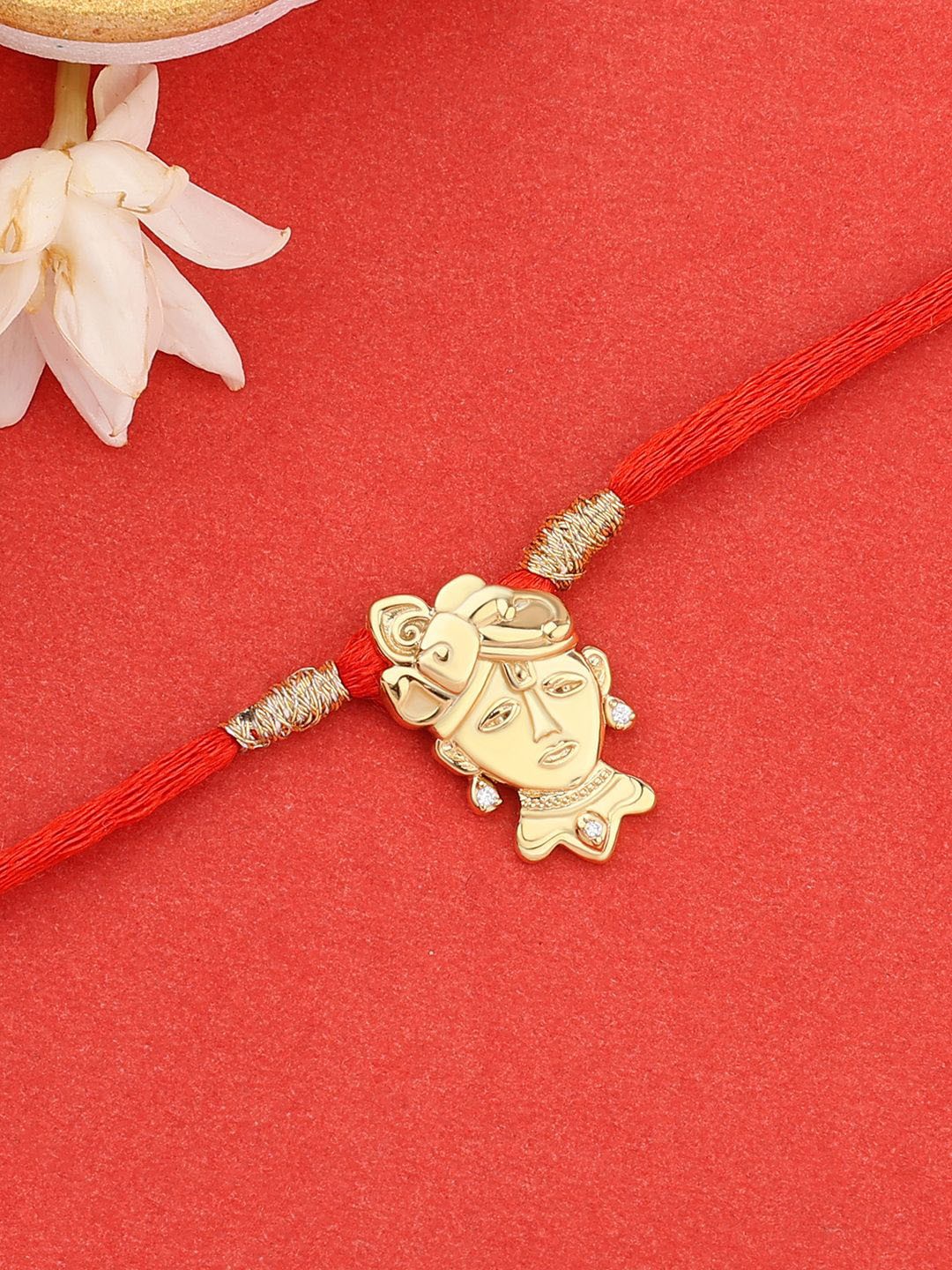 

Ornate Jewels 925 Silver 18K Gold Plated American Diamond Shreenathji Thread Rakhi