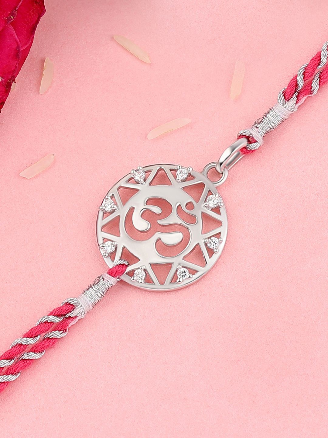 

Ornate Jewels 925 Silver Om Charm Thread Rakhi With Roli Chawal & Greeting Card