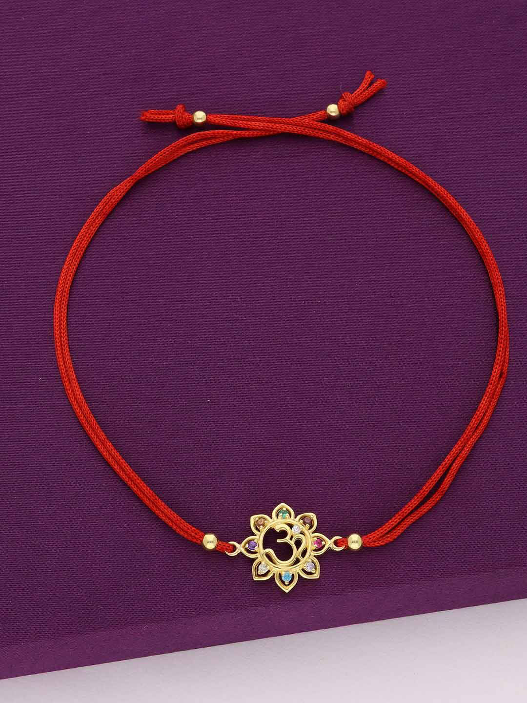 

KAI JEWEL 925 Sterling Silver Om Stone Studded Thread Rakhi, Gold