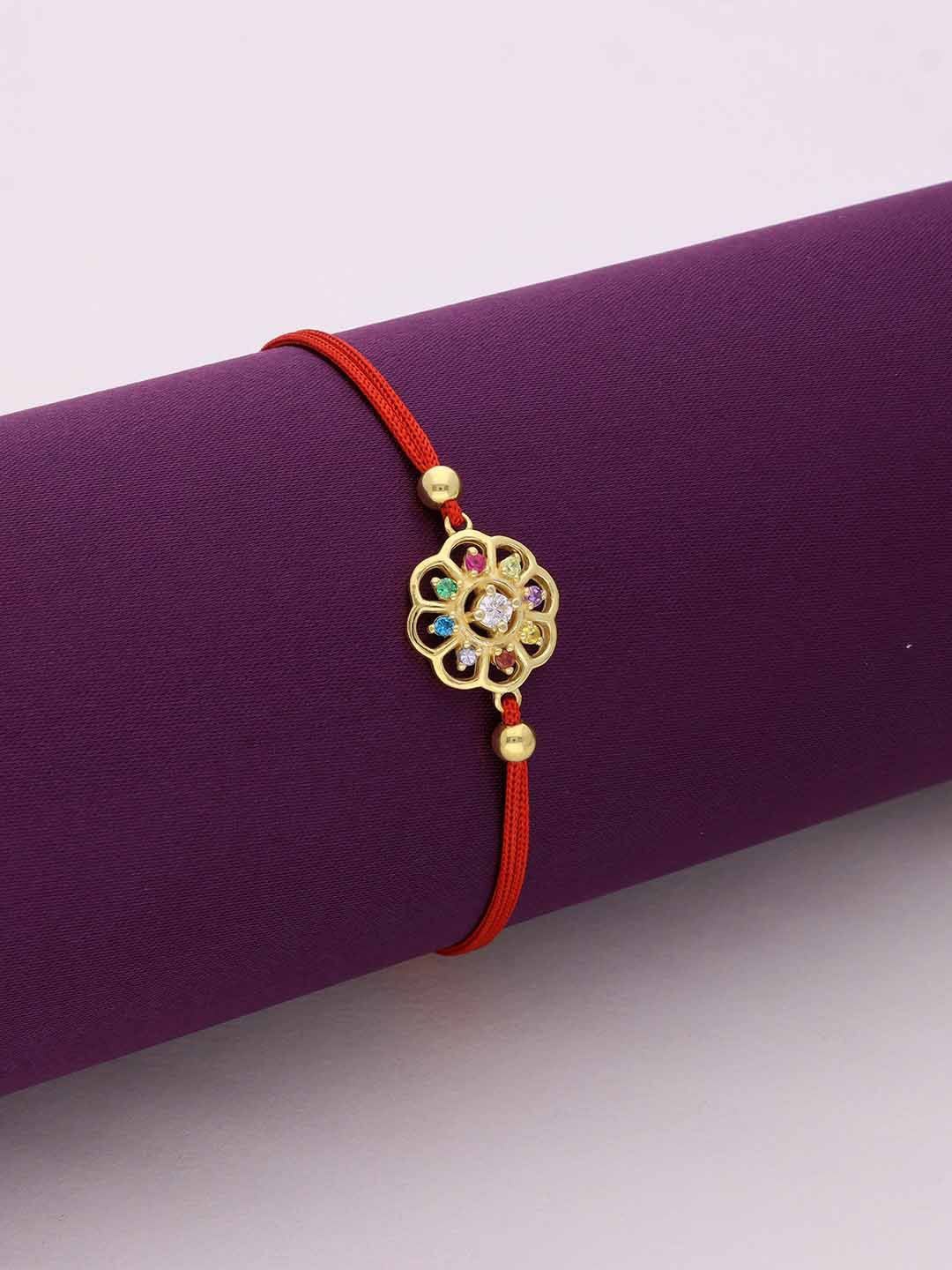 

KAI JEWEL 925 Sterling Silver Om Stone Studded Thread Rakhi, Gold