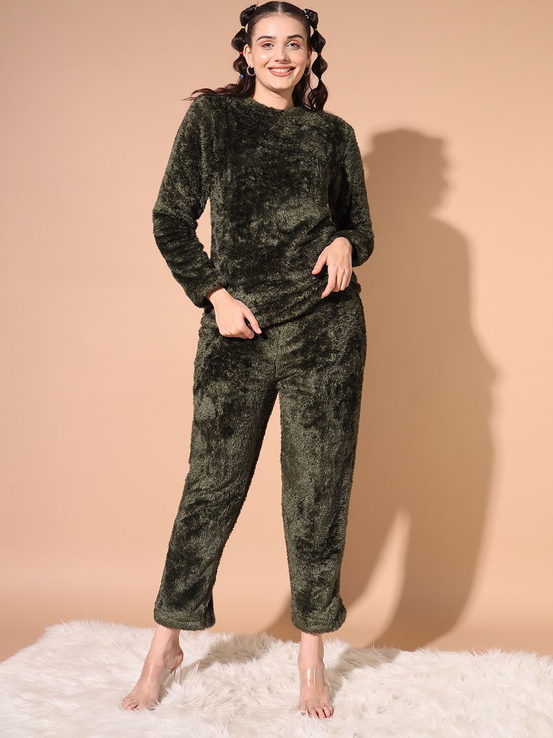 

TANDUL Self Design Long Sleeves Top With Trouser, Green