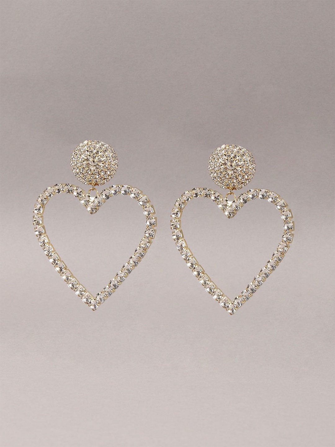 

ODETTE Gold-Plated Zircon Stones Studded Enamelled Heart Shaped Ear Cuff Earrings, White