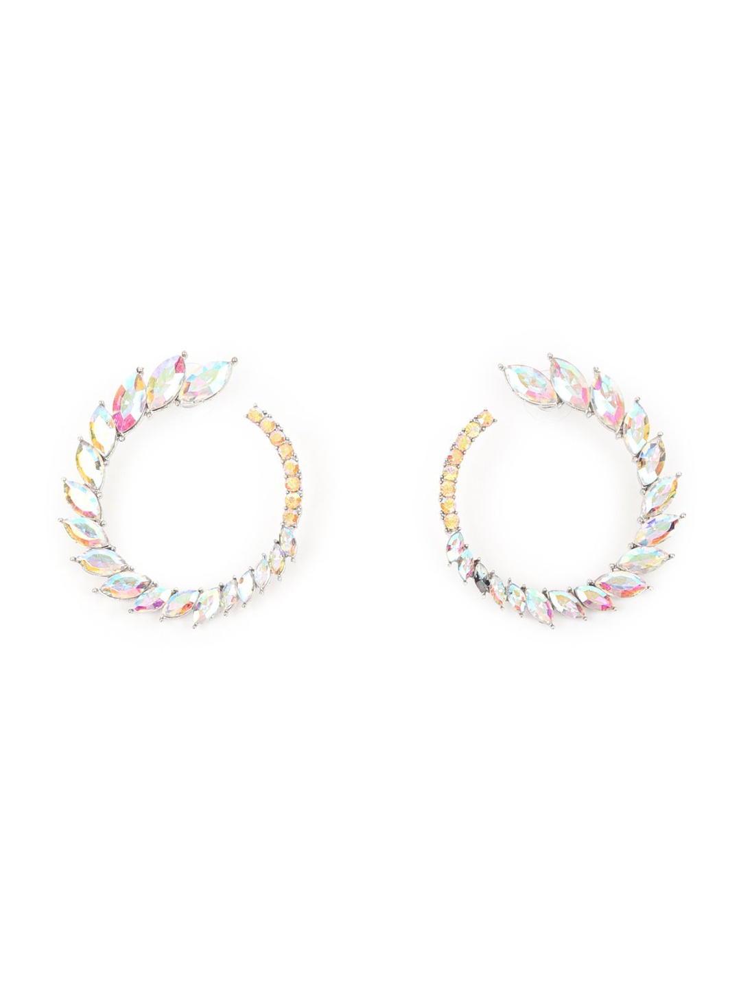 

ODETTE Silver-Plated Zircon Studes Sdudded Contemporary Hoop Earrings, White
