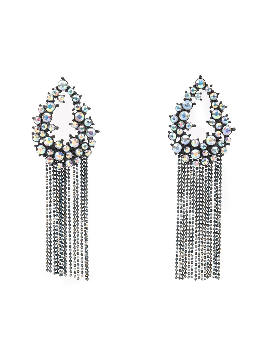 

ODETTE Metal Zircon Stone Studded Contemporary Oxidised Drop Earrings, Black