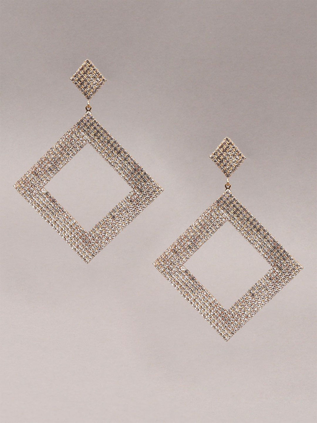 

ODETTE Gold-Plated Zircon Stones Studded Square Shaped Drop Earrings, White