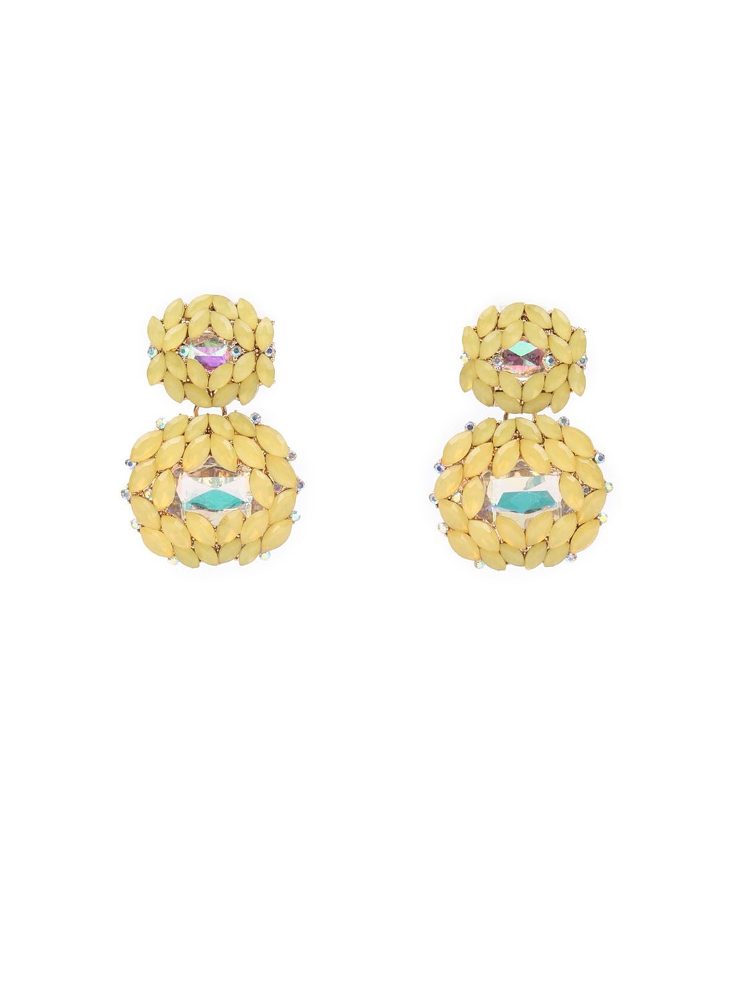 

ODETTE Gold-Plated Zircon Stones Studded Contemporary Drop Earrings, Yellow