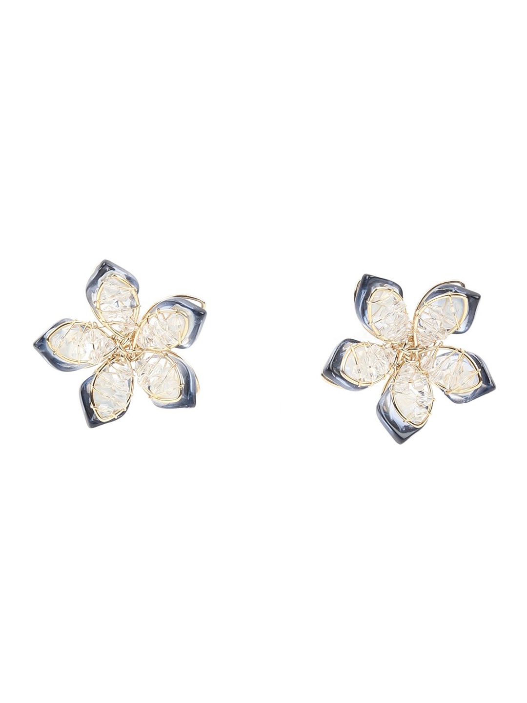 

ODETTE Gold-Plated Floral Shaped Double Sided Studs Earring, Grey