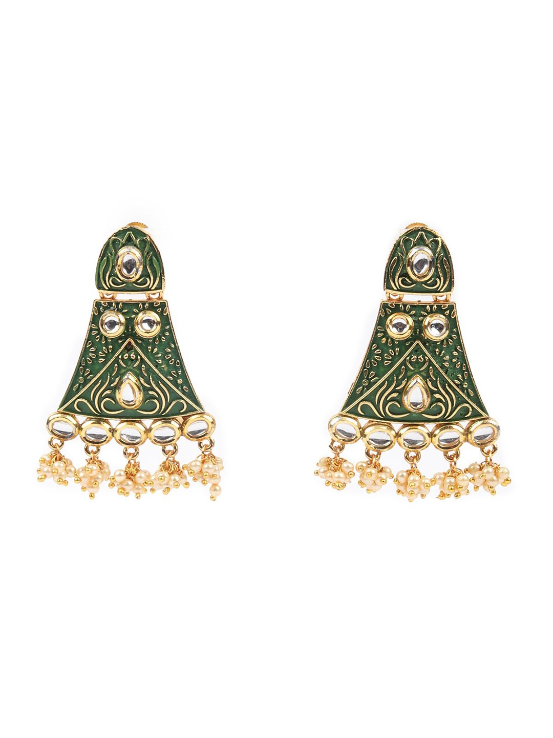 

ODETTE Gold-Plated Zircon Stones Studded Contemporary Meenakari Drop Earrings, Green