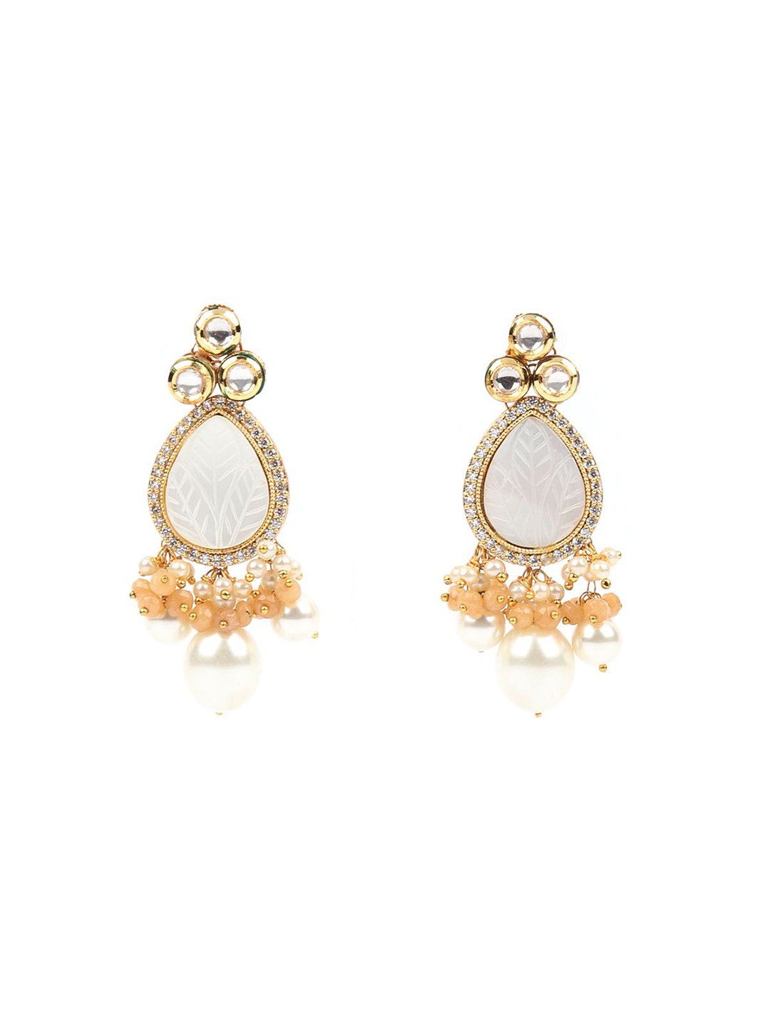 

ODETTE Gold-Plated Zircon Stones Studded Contemporary Meenakari Drop Earrings, White