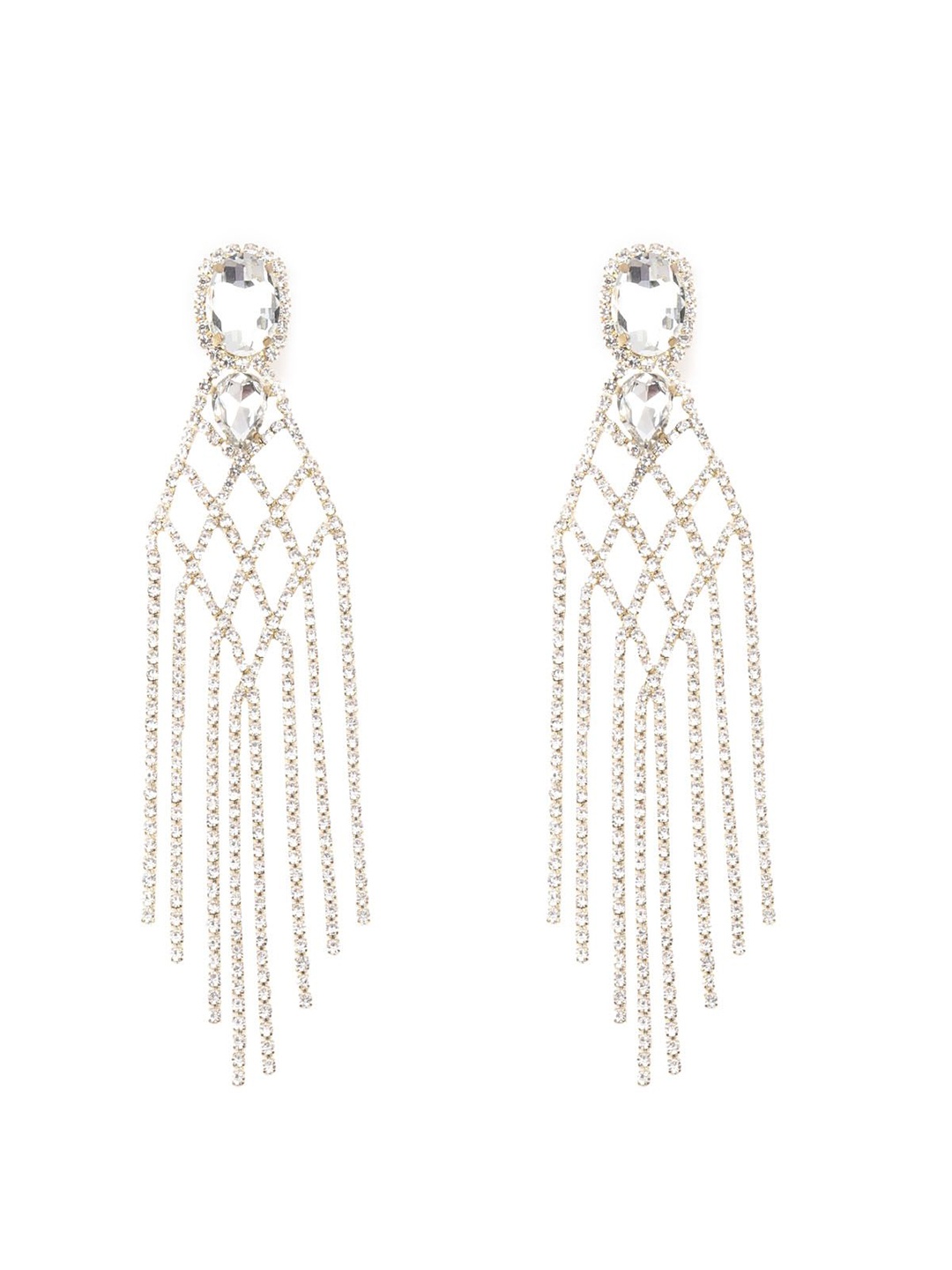 

ODETTE Gold-Plated Zircon Stones Studded Contemporary Tasselled Ear Cuff Earrings, White