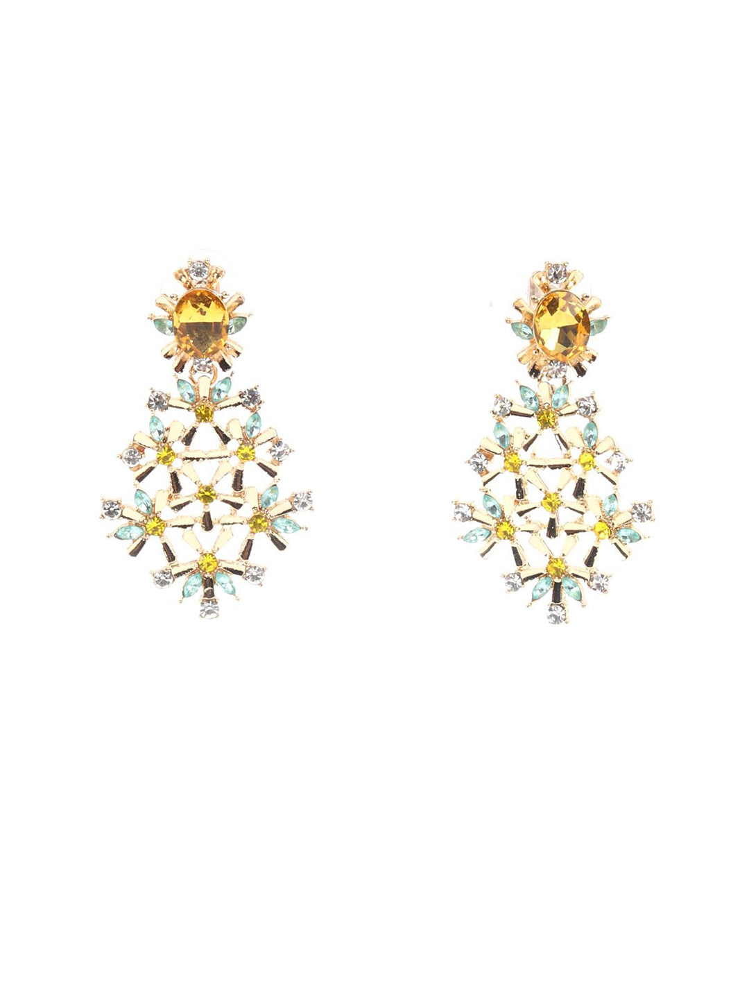 

ODETTE Gold-Plated Zircon Stones Studded Contemporary Drop Earrings, Yellow