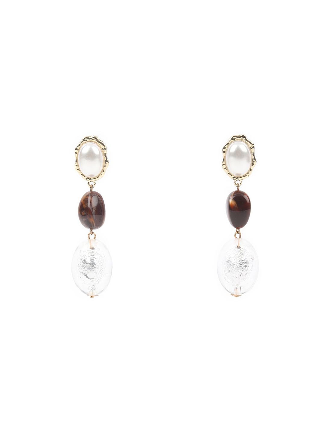 

ODETTE Gold-Plated Artificial Beads Beaded Contemporary Drop Earrings, Brown