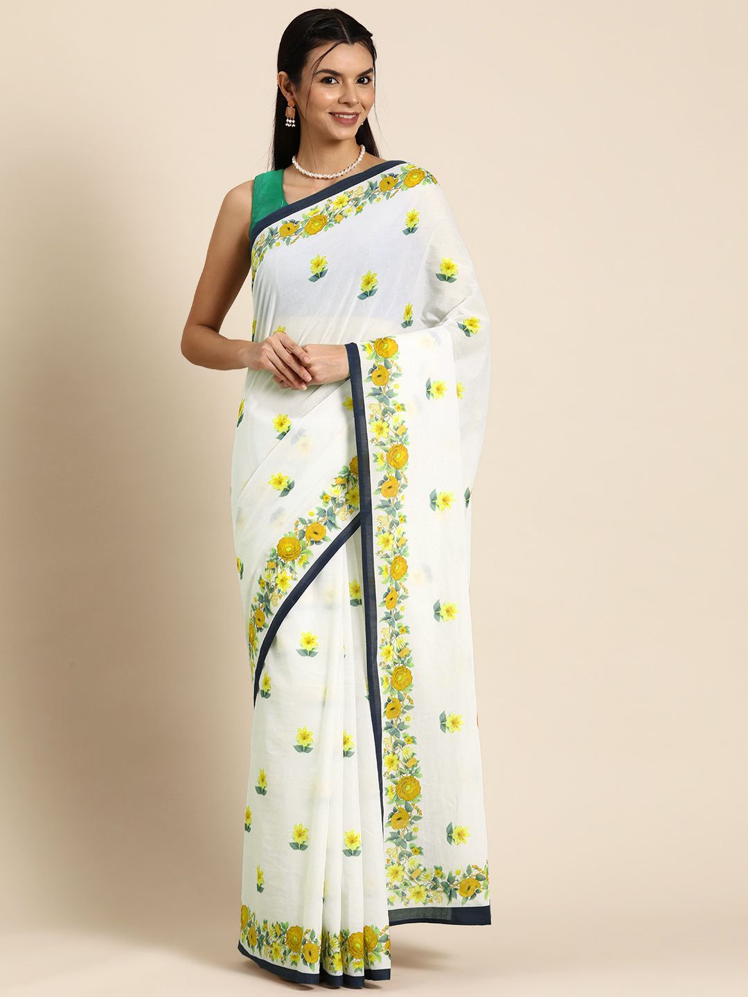 

BUTA BUTI Floral Pure Cotton Saree, Yellow