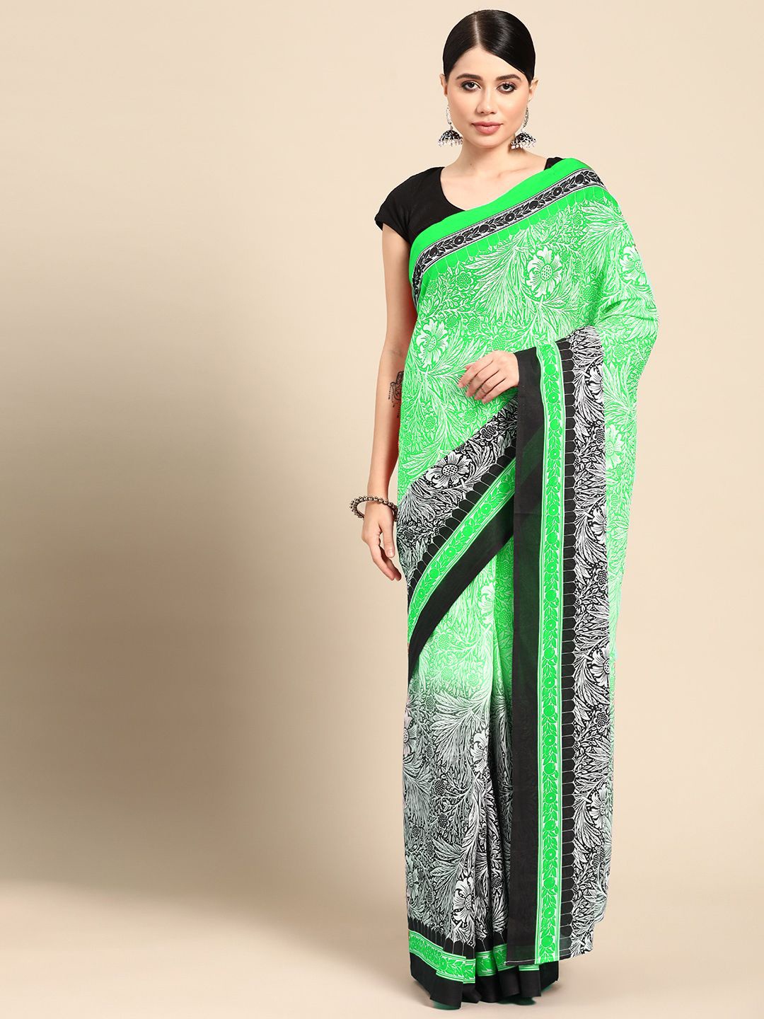 

BUTA BUTI Ethnic Motif Pure Cotton Saree, Green