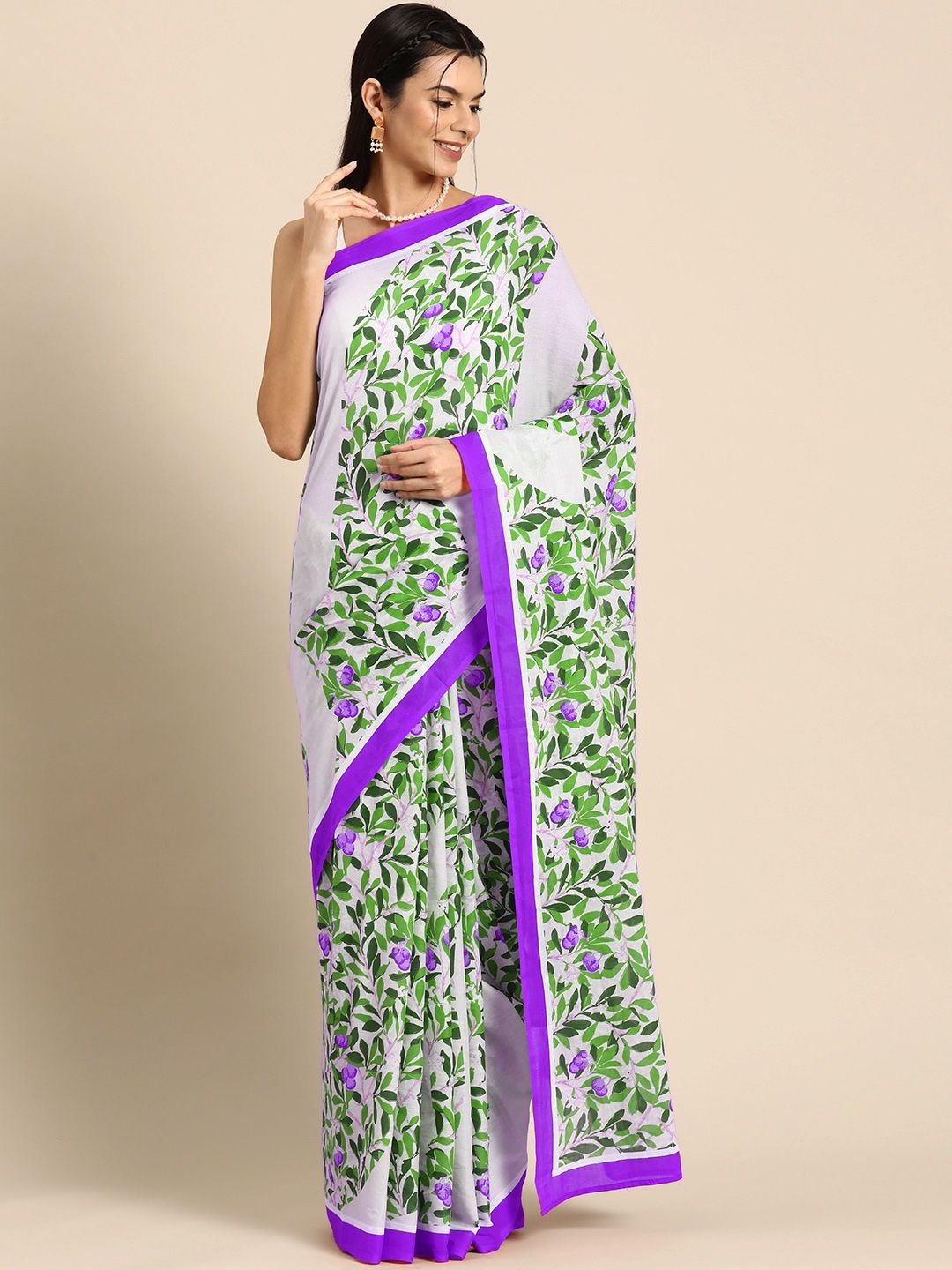 

BUTA BUTI Women Floral Pinted Pure Cotton Saree, Purple