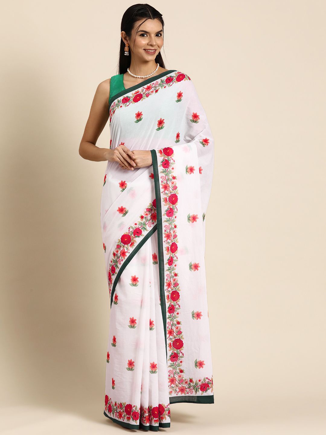 

BUTA BUTI Floral Pure Cotton Saree, Red
