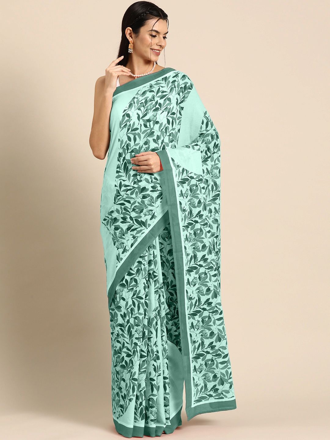 

BUTA BUTI Women Digital Pinted Pure Cotton Saree, Green