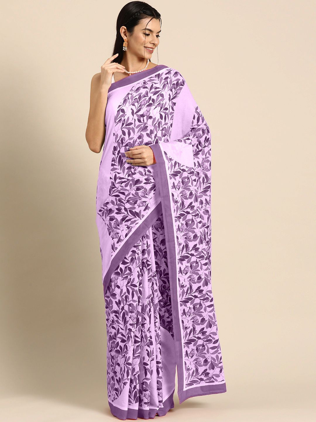 

BUTA BUTI Floral Pure Cotton Saree, Pink
