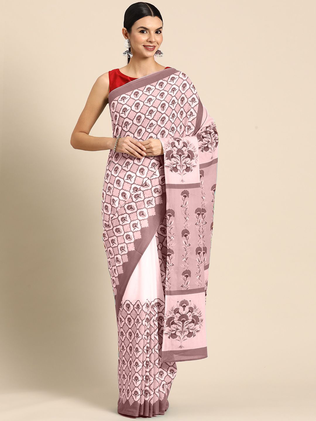

BUTA BUTI Floral Pure Cotton Saree, Fuchsia