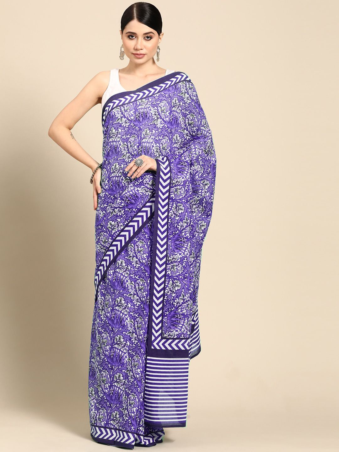 

BUTA BUTI Ethnic Motif Pure Cotton Saree, Purple