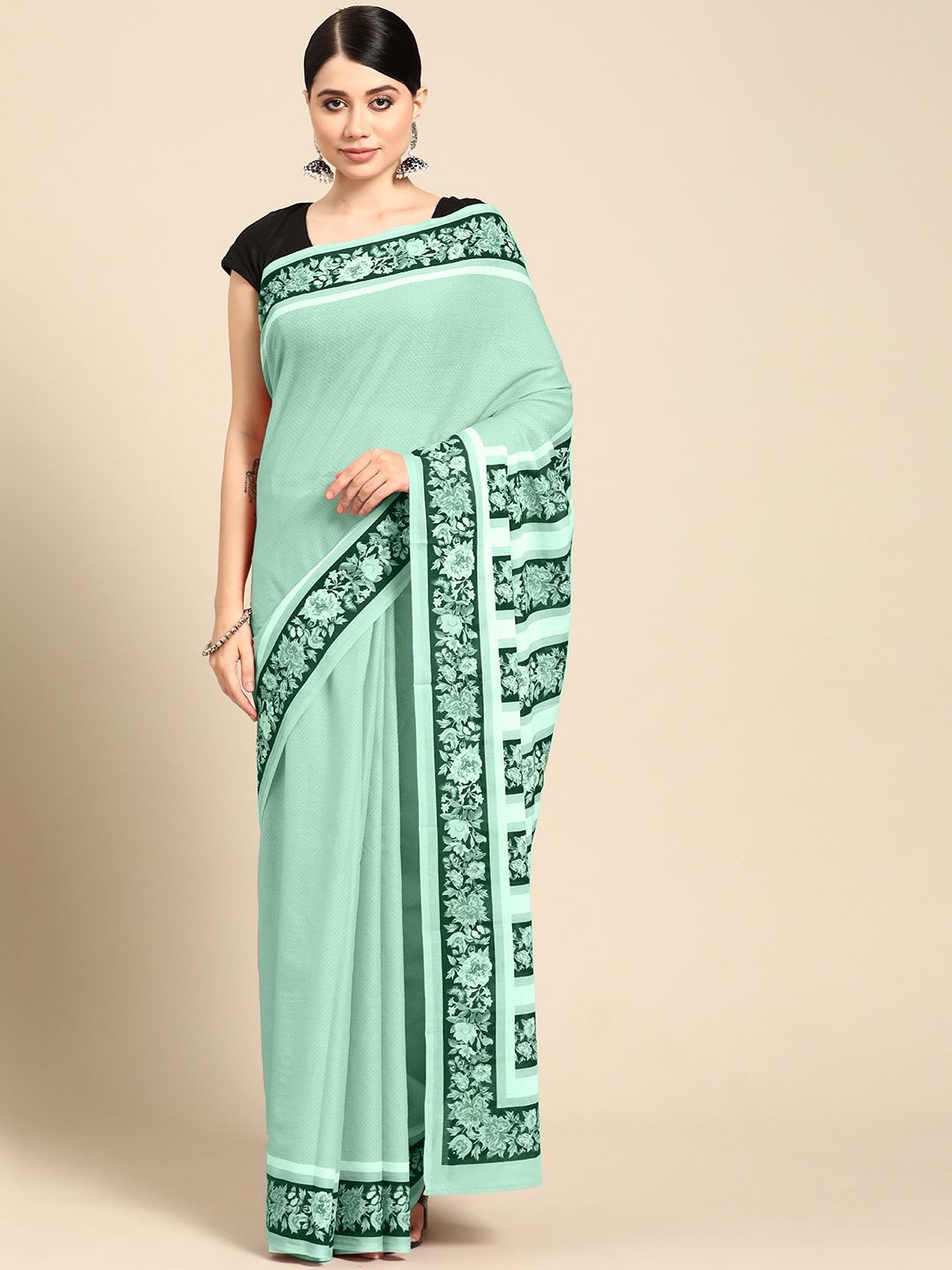 

BUTA BUTI Ethnic Motif Pure Cotton Saree, Sea green