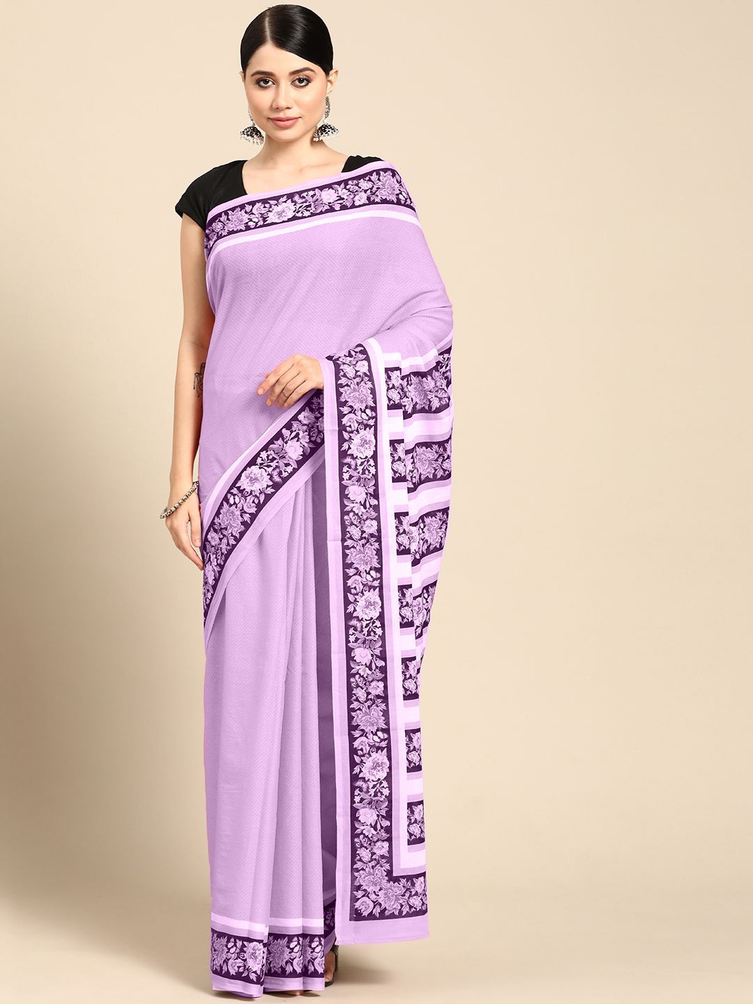 

BUTA BUTI Floral Pure Cotton Saree, Lavender