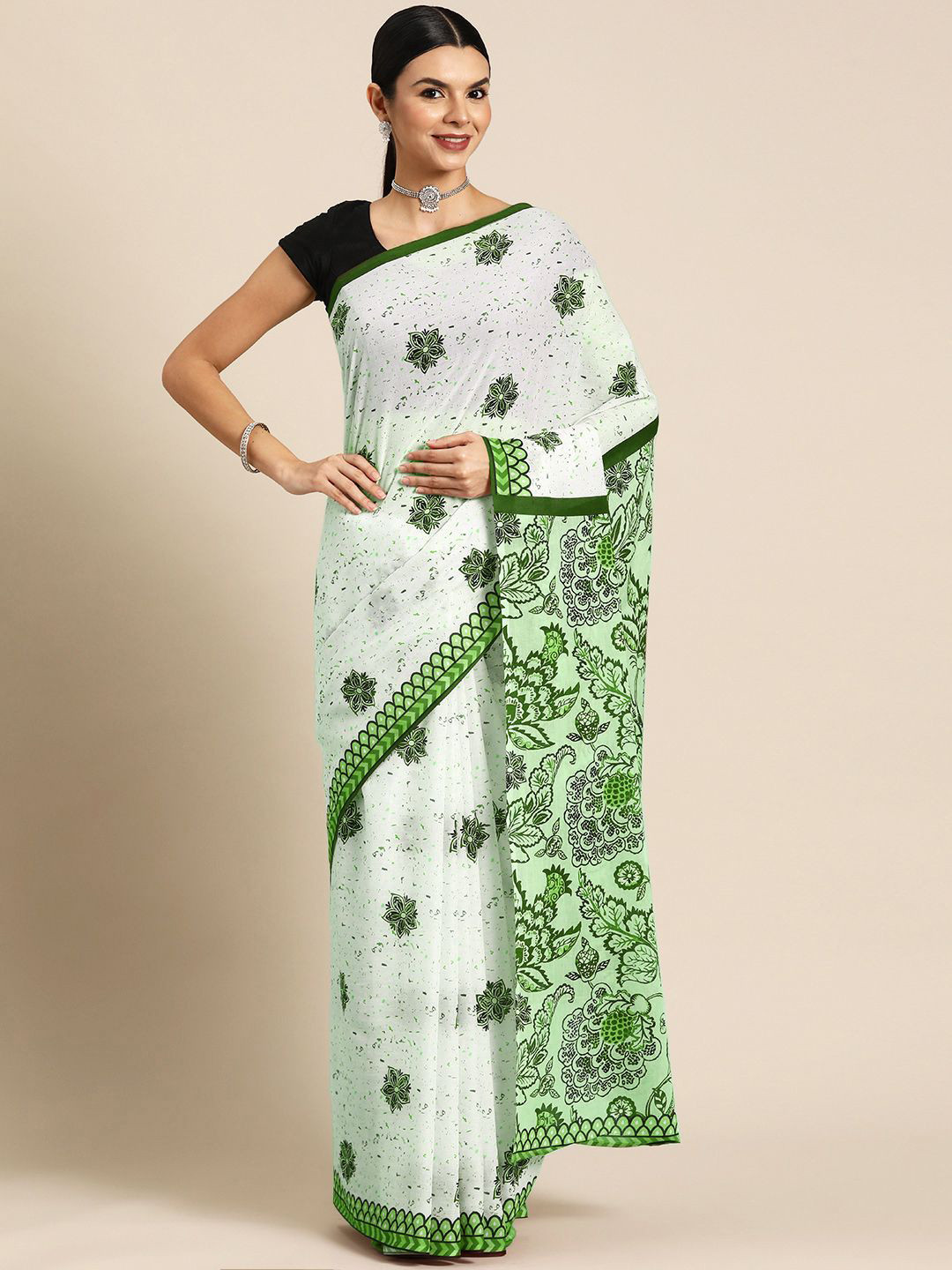 

BUTA BUTI Floral Pure Cotton Saree, White