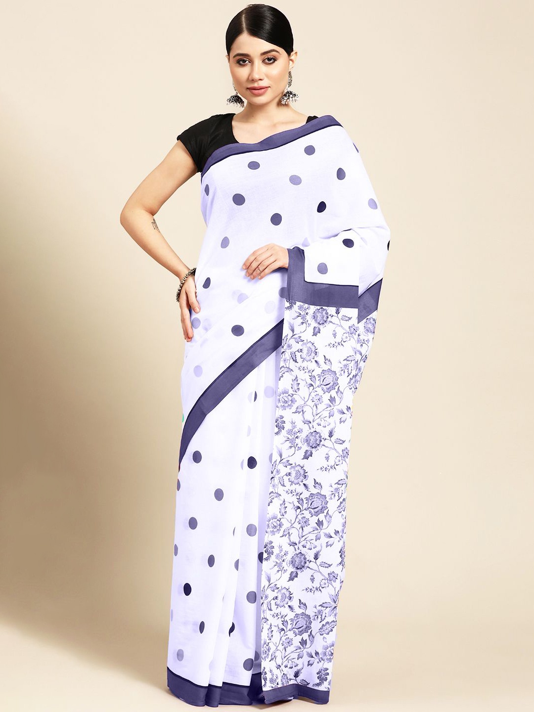 

BUTA BUTI Floral Print Pure Cotton Saree, White