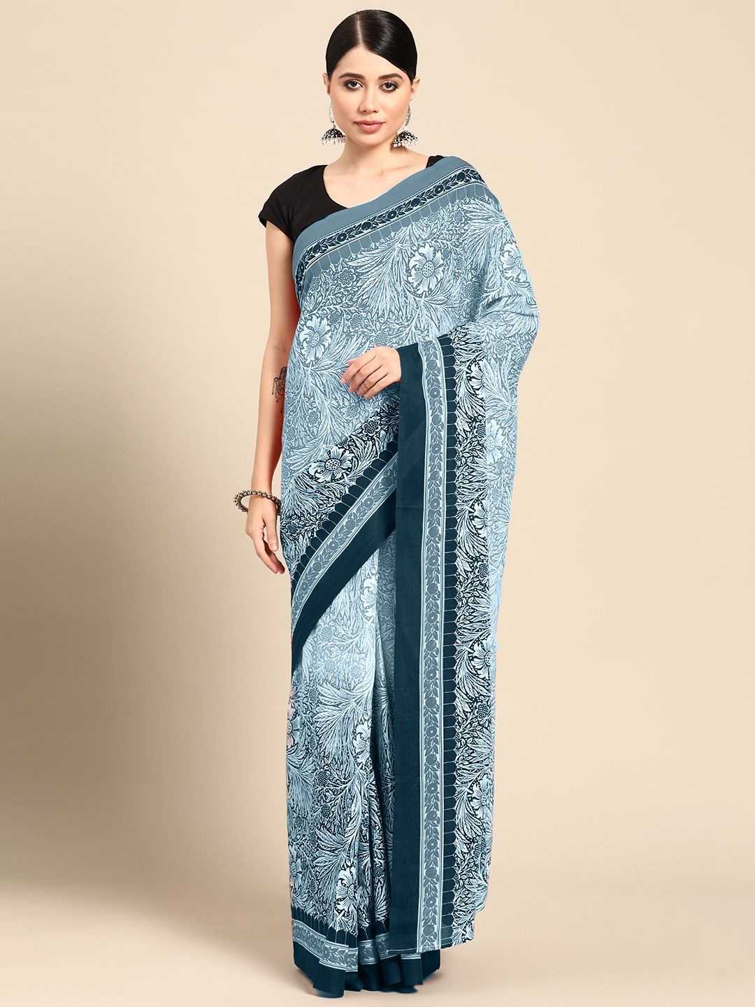 

BUTA BUTI Ethnic Motif Pure Cotton Saree, Teal