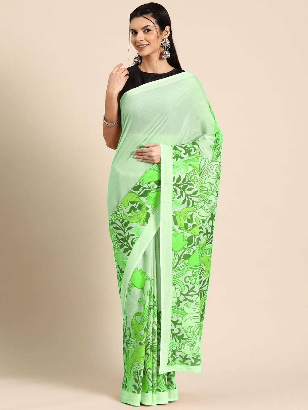 

BUTA BUTI Women Floral Pinted Pure Cotton Saree, Green