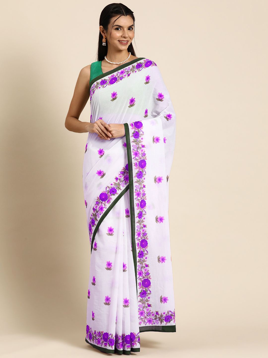 

BUTA BUTI Women Floral Pinted Pure Cotton Saree, White