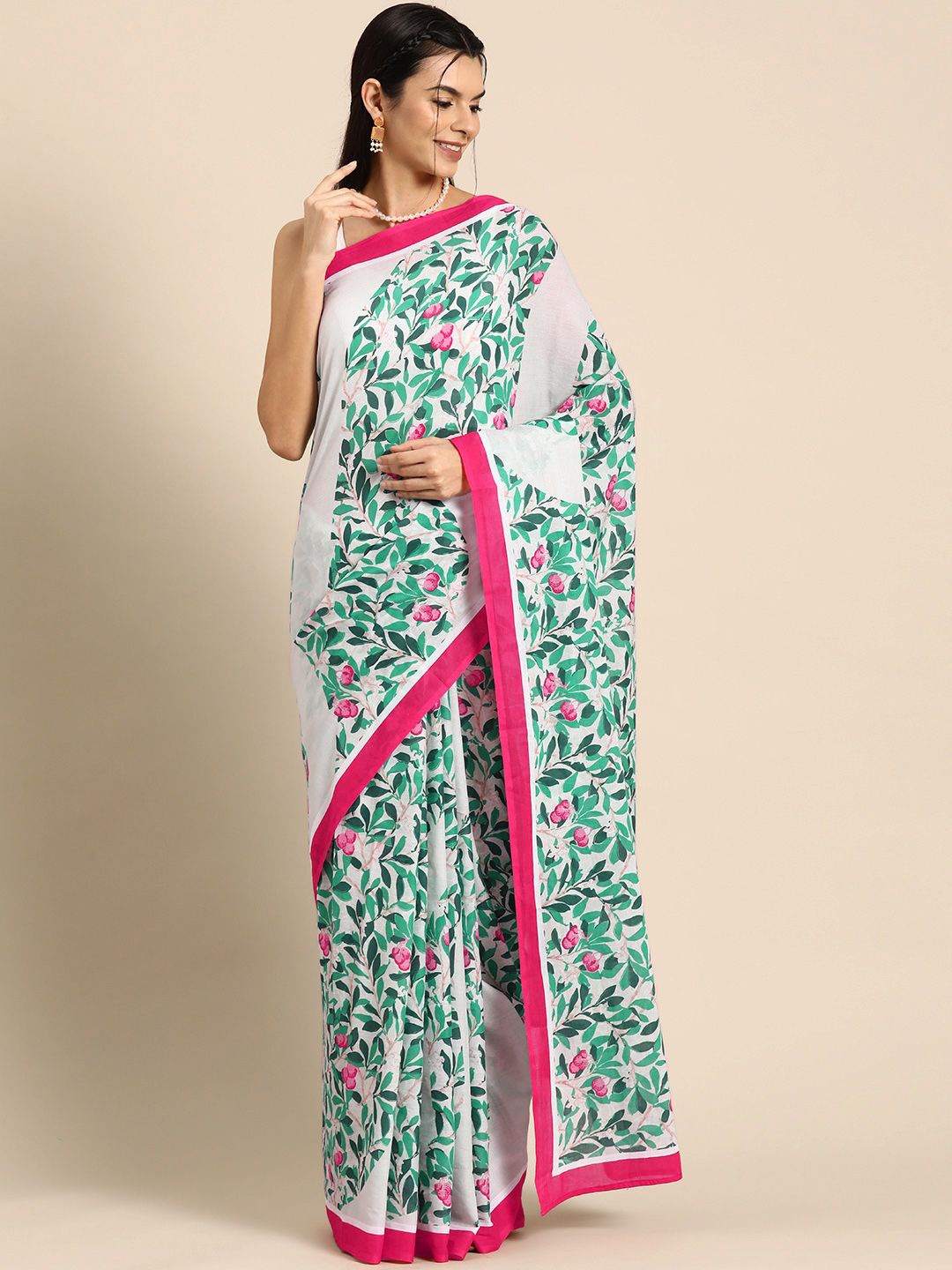 

BUTA BUTI Floral Pure Cotton Saree, White