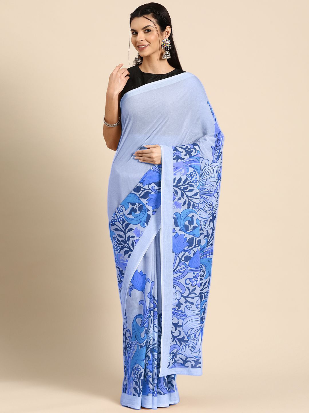 

BUTA BUTI Floral Pure Cotton Saree, Blue