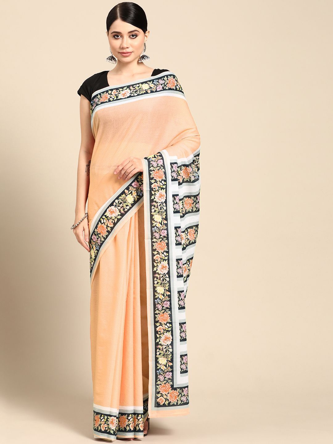 

BUTA BUTI Ethnic Motif Pure Cotton Saree, Peach