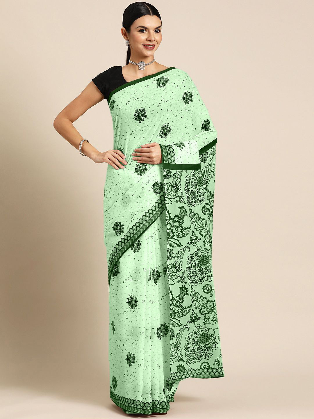 

BUTA BUTI Women Floral Pinted Pure Cotton Saree, Green