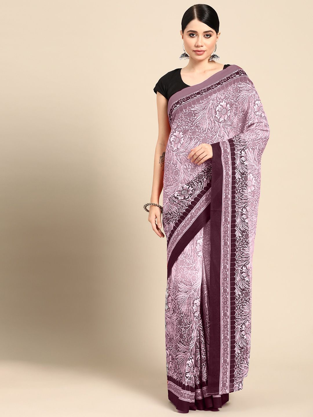 

BUTA BUTI Floral Pure Cotton Saree, Rust