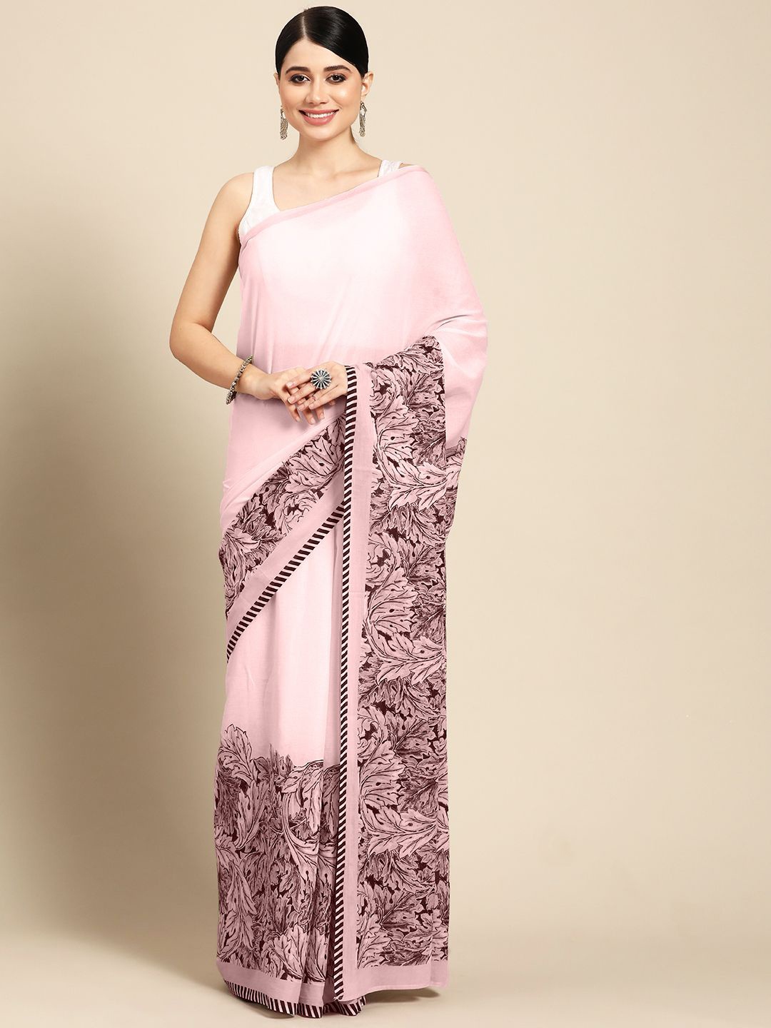 

BUTA BUTI Floral Printed Pure Cotton Saree, Pink