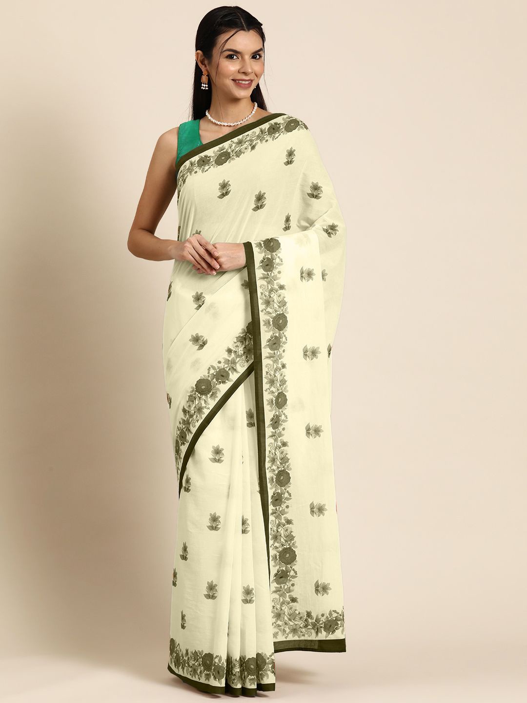 

BUTA BUTI Ethnic Motif Pure Cotton Saree, Lime green