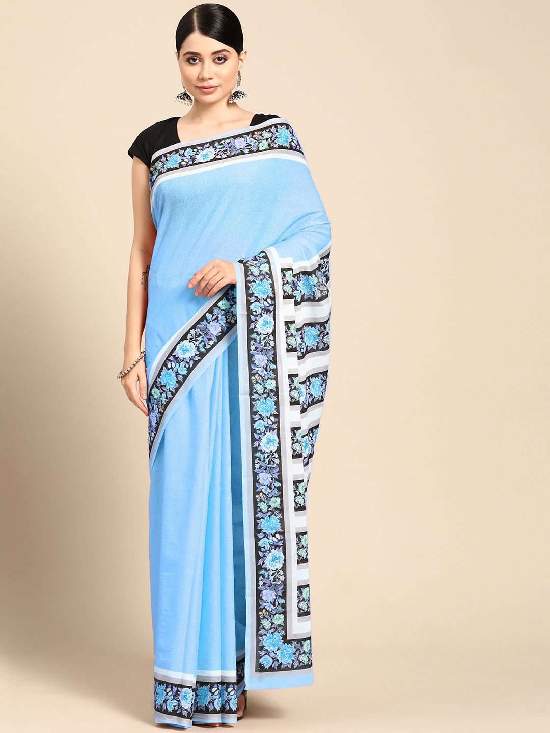 

BUTA BUTI Floral Pure Cotton Saree, Blue
